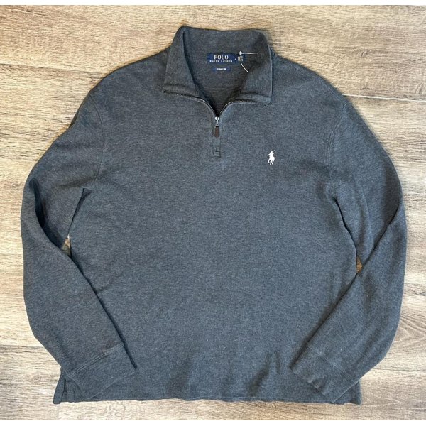 画像1: 【ラルフローレン】POLO RALPH LAUREN【ESTATE RIB】【チャコール】【無地】【ハーフジップ】【コットンセーター】【サイズM】  