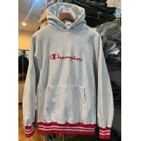 90's USA製【ビンテージ】【チャンピオン】【Champion】【グレー×赤リブライン】【リバースウィーブパーカー】【サイズXL】 