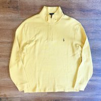 【ラルフローレン】POLO RALPH LAUREN【ESTATE RIB】【黄色】【無地】【ハーフジップ】【コットンセーター】【サイズM】  