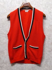 60's ビンテージ【Babble Sports wear】【赤×黒×白】【アクリルカーディガンベスト】金ボタン【サイズM】 