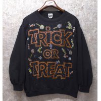 90’ｓ~【USA製】【ビンテージ】【FUN ART】【ハロウィン】【黒】【TRICK OR TREAT】【スウェット】レディース古着【Ｌ程度】 