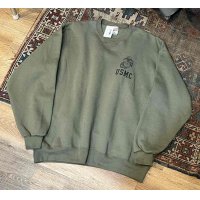 90's~【USA製】【ビンテージ】【U.S.ARMY】米軍【USMC】オリーブグリーン【前Vスウェット】【サイズＸＬ】 