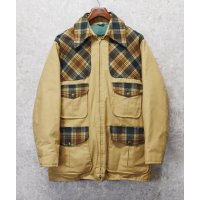 70's〜【ビンテージ】黒タグ【Eddie Bauer】【エディーバウアー】【チェックウールｘベージュ】【ジップアップ】【ダウンジャケット】 