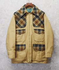 70's〜【ビンテージ】黒タグ【Eddie Bauer】【エディーバウアー】【チェックウールｘベージュ】【ジップアップ】【ダウンジャケット】 