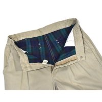 90's【ビンテージ】【L.L.Bean】【エルエルビーン】【裏地ブラックウォッチ】【コットンパンツ】１タック【ベージュ】【33×30】 