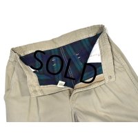 90's【ビンテージ】【L.L.Bean】【エルエルビーン】【裏地ブラックウォッチ】【コットンパンツ】１タック【ベージュ】【33×30】 