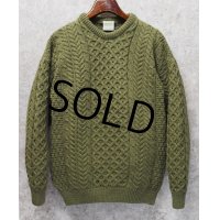 アイルランド製【Aran Isle Knitwear】【緑】【アランセーター】フィッシャーマンセーター サイズM　 