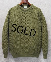 アイルランド製【Aran Isle Knitwear】【緑】【アランセーター】フィッシャーマンセーター サイズM　 