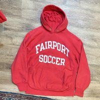 【80's】【USA製】【ビンテージ】【チャンピオン】【Champion】FAIR PORT SOCCER　バックプリント【トリコタグ】【赤】【リバースウィーブパーカー】【サイズXL】 