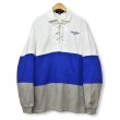 画像1: USA製 90's【ポロスポーツ】POLO SPORT【ラルフローレン】【白×青×グレー】レースアップラガーシャツ【ラガーシャツ】【サイズＬ】  (1)