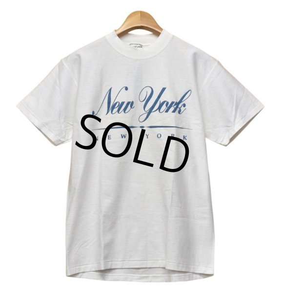 画像1: 【USA製】【ビンテージ】【ONEITA】【白×オフホワイト】マイクロボーダー柄【New York】【Ｔシャツ】【サイズM】  (1)