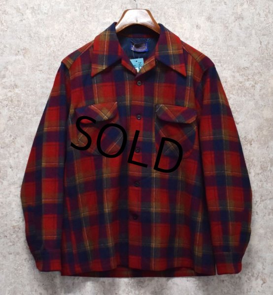 画像1: 【USA製】【ビンテージ】【ペンドルトン】Pendleton【赤×黒ｘ茶チェック】フラップポケット【ウールシャツ】【サイズＭ】  (1)