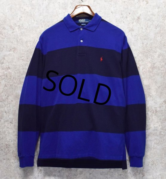 画像1: 【ラルフローレン】 【POLO ralph lauren】【青×紺ボーダー】【長袖ポロシャツ】 【サイズＬ】   (1)