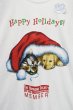 画像3: デッドストック【ビンテージ】【白】happy holidays【猫と犬】Tシャツ【サイズL】  (3)