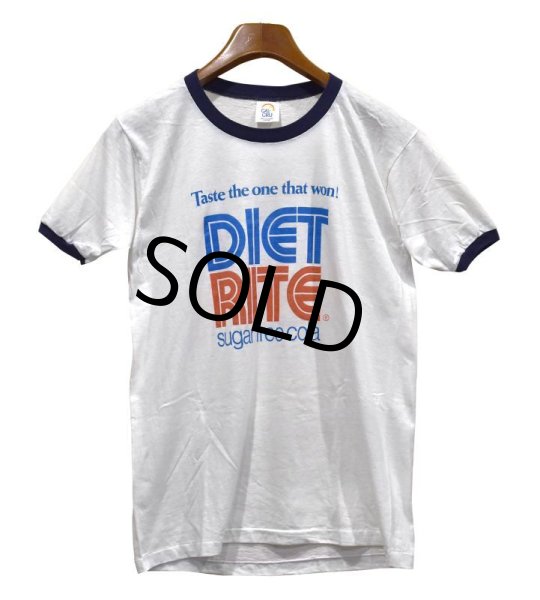 画像1: 【USA製】デッドストック【ビンテージ】【calcru】【白ｘ紺】【DIET RITE SUGER FREE COLA】【リンガーＴシャツ】【サイズL】  (1)