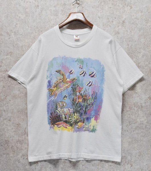 画像1: 90's USA製 ビンテージ【FRUIT OF THE LOOM 】フルーツオブザルーム【白】熱帯魚【 Tシャツ】【サイズXL】  (1)