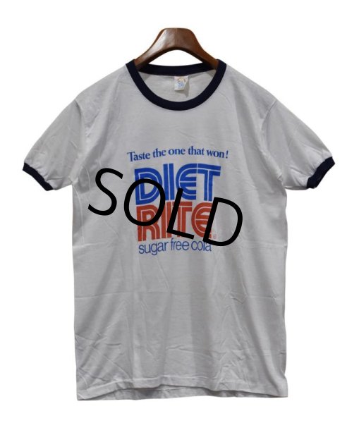 画像1: 80’ｓ【USA製】デッドストック【ビンテージ】【calcru】【白ｘ紺】【DIET RITE SUGER FREE COLA】コーラ【リンガーＴシャツ】【サイズXL】  (1)