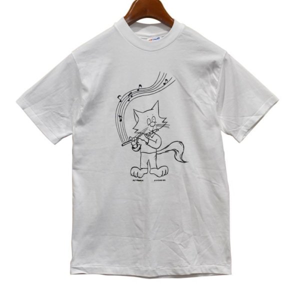 画像1: デッドストック【90's】USA製【ビンテージ】【Hanes】【白】【CAT&FLUTE】【Ｔシャツ】【サイズS】  (1)