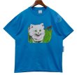 画像1: 90's~【USA製】【ビンテージ】ヘインズ【hanes】【East coast】白猫【水色】【Ｔシャツ】【サイズＬ】  (1)