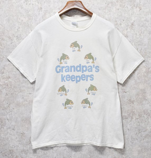 画像1: ビンテージ【GILDAN】【ギルダン】Grandpa’ｓKeepers【魚プリント】【Tシャツ】【サイズＬ】  (1)