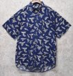 画像1: オールド【CHAPS】チャップス【ラルフローレン】POLO RALPH LAUREN 【紺ｘ羽根】【フェザー柄】【半袖シャツ】アロハシャツ ハワイアンシャツ【サイズL】   (1)