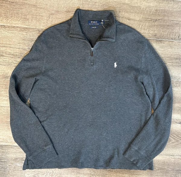 画像1: 【ラルフローレン】POLO RALPH LAUREN【ESTATE RIB】【チャコール】【無地】【ハーフジップ】【コットンセーター】【サイズM】   (1)