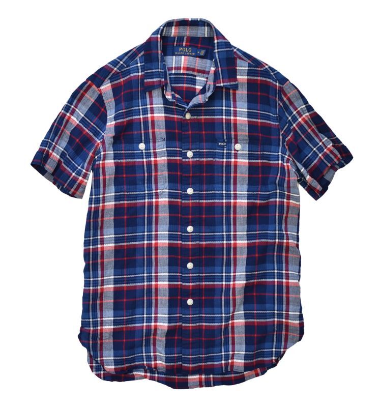 【ラルフローレン】【青×赤×白チェック】【S/Sシャツ】【半袖シャツ】【サイズM】