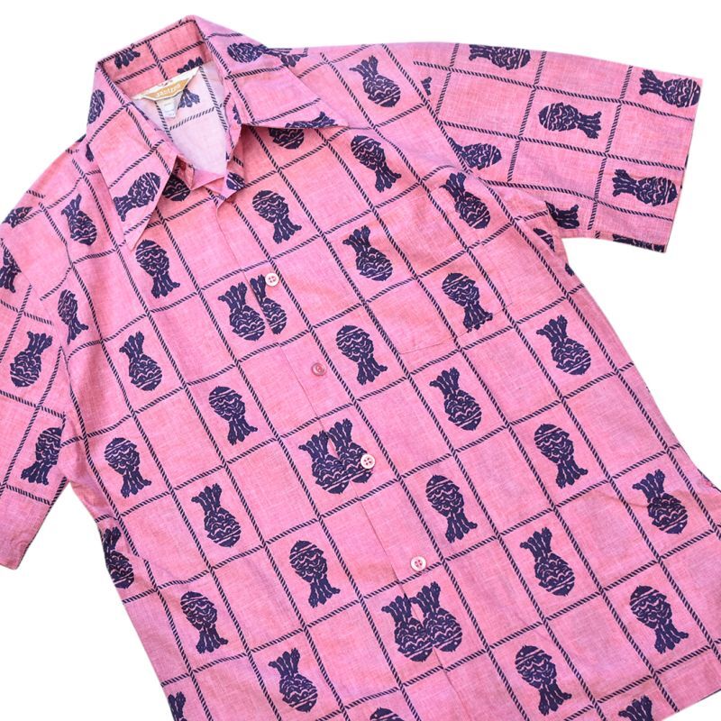 70's【ビンテージ】【JANSEN】【ジャンセン】ピンク アロハシャツ 