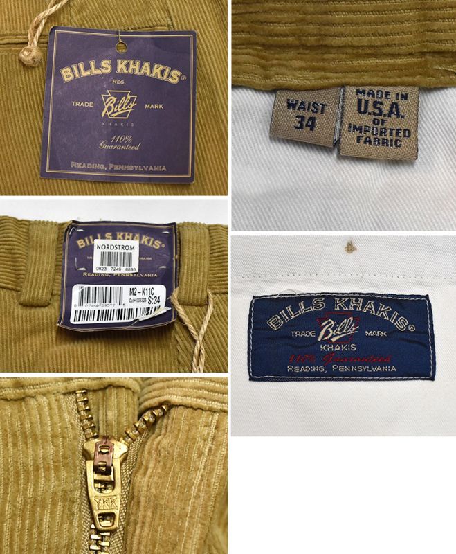 90's【USA製】【デッドストック】【BILLS KHAKIS】【ビルズカーキ】【ブラウン】【コーデュロイパンツ】【コーデュロイスラックス】【ｗ34】