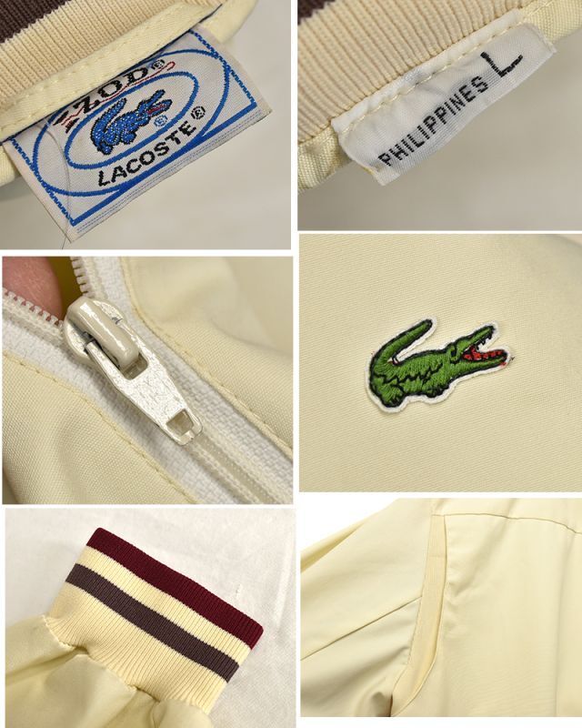 80's ビンテージ【IZOD LACOSTE】【ラコステ】【ジップアップブルゾン】オフホワイト×エンジ茶リブ【サイズＬ】